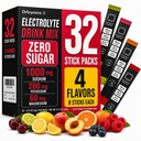 Electrolyte Drink Mix, Zero Sugar Powder, 32 Stick Packs, 4 Flavors | Hydration Support with Essential Electrolytes, Sodium, Potassium & Magnesium Blend