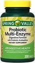 Spring Valley Probiotic Multi-Enzyme Digestive Formula Tablets, 200 Count + 1 Mini Pill Container with Key Chain (Colors May Vary)
