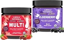 Llama Naturals Kids Multivitamin Gummis + Elderberry Gummis Bundle | Nein Hinzugefügt Zuckerrohr | Vegan | Organic | 2 Flaschen