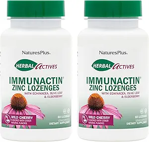 NaturesPlus Kräuter-Aktive Immun-Actin - 60 Zink-Lozenges, Paket von 2 - Wild Cherry Flavor - Unterstützt Immun-Gesundheit - mit Echinacea, Elderberry & Olive Leaf - Glutenfrei - 120 Gesamt Servierungen