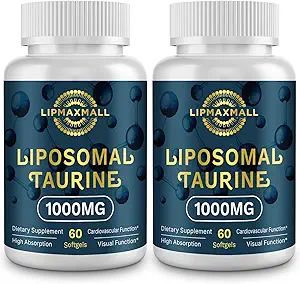 Liposomale Taurine Supplement 1000mg, hohe Absorption Aminosäure für Herz, Nerve, Gehirn, Visual (60 Softgels - 2 Pack)