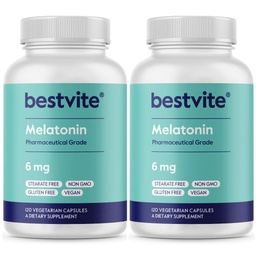 BESTVITE Melatonin 6mg (240 vegetarische Kapseln) (120 x 2) - Keine Stearaten - Vegan - Non GMO - Glutenfrei