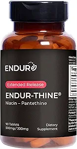 ENDUR-Thine Niacin – Pantethine, Herz- und Lebergesundheitsergänzung, Effiziente Formel für optimale Absorption, Glutenfrei, 500mg (90 Tabletten)