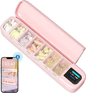 Daviky Automatische Pillenspender, Smart Pill Organizer mit Alarm, Pillen Box 7 Tag mit APP, Wöchentliche Reise Pillen Fall, Tragbare Pillen Reminder für Medikamente, Ergänzungen und Vitamine (Pink)