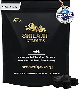 Shilajit Gummies mit Ashwagandha, Turmeric - Organic, Zero Sugar & Vegan-Friendly Himalayan Shilajit für Herren & Frauen - Energie, ruhig, Cortisol, Schlaf, Immununterstützung & Gesamtgesundheit