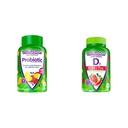 Vitafusion Probiotic Gummy Supplements, Raspberry, Peach and Mango Flavors & Extra Strength Vitamin D3 Gummy, Strawberry Flavored Bone and Immune System Support (1) 120 Count