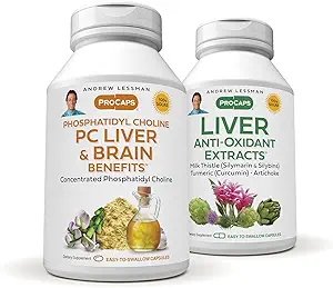 ANDREW LESSMAN PC Liver and Brain Benefits + Liver Anti-Oxidant Extract Kit: 90 Kapseln (60sg+30cp) - Phosphatidyl Choline, Milk Thistle, Artichoke, Curcumin.