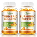 Turmeric and Ginger Gummies (2 Pack) with Black Pepper for High Absorption | Orange Flavor, Non-GMO & Gluten Free Mobility Support Supplement Turmeric Gummies with Ginger Root, Black Pepper & Curcumin