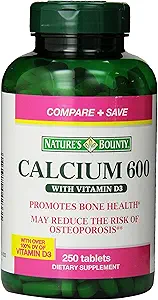 Nature's Bounty High Potency Calcium 600 + D Tablets - 0250ct, 1.17 Flaschen (Pack von 2)