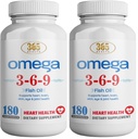 365 Health Omega 3-6-9 180 Softgels | from Fish, Flaxseed, Borage Oils | Non-GMO & Gluten Free (Pack of 2)
