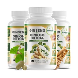 GreeNatr Ginko Biloba & Panax Ginseng Supplement - Red Ginseng Brain Supplement für Gedächtnis und Fokus - Ginkgo Biloba Ergänzungen für gute Vision, Immunsystem und verbesserten Blutfluss - 3 Flaschen