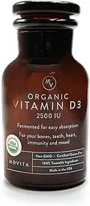 Movita zertifiziertes Bio-Vitamin D3 2500IU – unterstützt Energie, Immun-Gesundheit & Knochenstärke – Fermented Whole Foods, Organic, Vegan, Glutenfrei, Non-GMO – 30-Day Supply (Glasflasche)