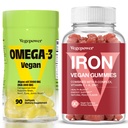 Vegane Eisengummis + Vegan Omega-3 | Eisenergänzung Unterstützung Blut Gesund und tägliche Energie für Erwachsene & Kinder | Algae Omega-3 DHA Ergänzungen für Gehirn, Herzaugen Gesundheit- 90 Zähler