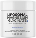 Kodierung Magnesium Glycinat Pulver-Ergänzung, 2-Monats-Versorgung, Bisglycinat Magnesium Chelat, Unflavored, Liposomale Lieferung, Chelat Magnesium Pulver Mineral, Non-GMO Vegan, 3 Unze