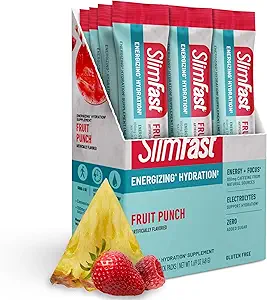 SlimFast Hydration Packets, Intermittent Fasting Elektrolyte, Getränke Mix Packets, Intermittent Fasting Powder, Energy Powder Drink Mix, Koffein, Elektrolyte für Hydration, Fruit Punch (12 Count)