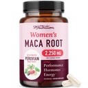 Bio Maca Root Capsules für Frauen | Peruvian Maca 2250MG Extra Strength | Red, Black & Yellow Root Powder mit schwarzem Pfeffer | Kräuterergänzung zur Unterstützung von Energie & Hormon Balance | 120 Ct