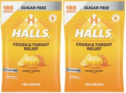 Halls Relief Honey Lemon Sugar Free Cough Drops, Value Pack, 180 Drops (Pack of 2)