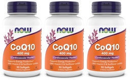 NOW Foods Supplements, CoQ10 400 mg, Pharmaceutical Grade, All-Trans Form Produced by Fermentation, 90 Softgels (Pack of 3)