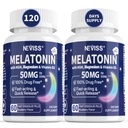 NEVISS Melatonin 50 mg für Erwachsene - Extra Strength 9-in-1 Fast Dissolve Sublingual - Hohe Dosis mit Magnesium Glycinat, Vitamin D3, Ashwagandha, Zitronenbalsam, Kamille, Zuckerfrei, Vegan 120 Tabletten