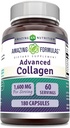 Erstaunliche Formeln Advanced Collagen Supplement | Collagen Type I, II & III, mit Vitamin C & Hyaluronsäure | 1600 Mg pro Servieren | 180 Kapseln | Non-GMO | Gluten-Free | Made in USA