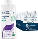 KATE FARMS Organic Adult Peptide 1.0 Formel, Plain, Sole-Source, Hydrolysed Plant-Based Nutrition for Oral or Tube Feeding, 11 Fl oz (12 Pack)
