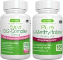 Super B12-Complex 1000mcg + Pure Folate 400mcg Vegan Bundle, Hohe Absorption Sublingual Vitamin B12 mit Methylcobalamin, Adenosylcobalamin & Hydroxocobalamin + Optimiertes L-Methylfolat, von Igennus