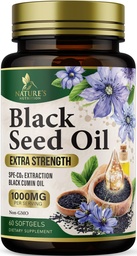 Black Seed Oil Softgels 1000mg - Premium Nigella Sativa Blackseed, Pure Natural Black Cumin Seed Oil & Antioxidant für Haut und Immununterstützung - Non GMO, Bottled in USA Supplement - 60 Softgels