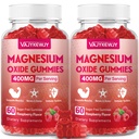 Magnesium Oxide Gummies 400mg for Adults & Kids – High Absorption Stress Relief, Muscle Relaxation – Vegan, Non-GMO, Raspberry Flavor – 120 Count