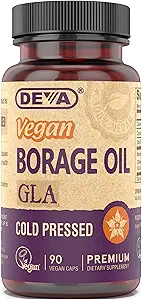 DEVA Vegan Vitamine, Borage Öl 500mg, Quelle von Omega-6 Fettsäuren GLA (Gamma Linolensäure), kalt-gepresst und unraffiert, 90 Tabletten 1-Pack