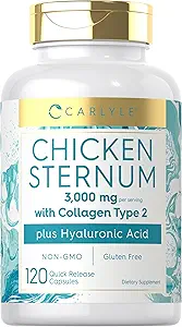 Carlyle Chicken Sternum Cartilage Collagen Capsules | Typ II 3000mg | 120 Pillen | mit Hyaluronsäure | Non-GMO, Glutenfrei