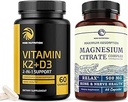 Vitamin D3 K2 5000 IU (60ct) & Magnesium Citrat 500 MG (60ct) | Immunsystem, starke Knochen, ruhig, Entspannung, Verdauung & Muskelunterstützung | Non-GMO