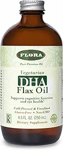 Flora DHA Flax Oil - unterstützt Gehirngesundheit - Enthält Vegan Omega-3-6-9, Gluten-frei, Kosher & Non-GMO - Halten Sie ge Chilled - Glasflasche - 8,5 fl. oz.