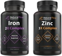 Zink-Ergänzungskomplex mit Kupfer und Vitamin C - Natural Flow 3X Zink Carnosin und Eisen-Ergänzung 2-in-1 Komplettkomplex - Natural Flow 2X Heme und Chelat Non Heme Eisen Bisglycinat