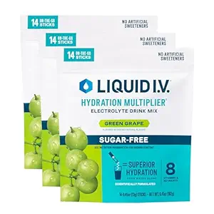 Liquid I.V.® Hydration Multiplier Sugar-Free - Grüner Trauben | Elektrolyt-Pulver-Getränkmischung | 3 Packung (42 Servierungen)