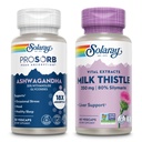 SOLARAY Ashwagandha und Milk Thistle Supplement Bundle, 18X Absorption Ashwagandha Kapseln für Mood Support Plus Milchdistel Extrakt, Vegan, 60-Tage Garantie, 30ct/60ct