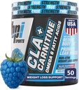 BPI Sports CLA+Carnitin – CLA L Carnitin & Linoleic Acid – L Carnitin Ergänzung für Gewichtsverlust, Stoffwechsel & Lean Muskel – Koffeinfrei – Blau Himbeer – 50 Portionen – 12.34 Unze