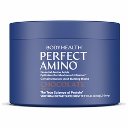 BodyHealth PerfectAmino Powder - BCAA und EAA Pulver für Pre- und Post Workout - Aminosäure Energy Drink für Männer und Frauen, um Lean Muskel und Erholung zu unterstützen - Schokolade - 20 Servietten