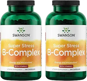 Swanson Super Stress B-Complex - Vitamin-Ergänzung für Entspannung & Gesunde Stoffwechsel - Formel für gesunde Energiestufen - (240 Kapseln) (2 Packung)