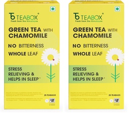 Teabox Chamomile Green Tea 25 Tea Bags | With Egyptian Chamomile Flowers & Whole Leaf Green Tea | Calming Blend for Relaxation & Sleep | Low Caffeine, Fresh & Aromatic (Pack of 2)