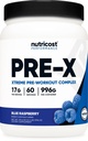 Nutricost Pre-X Xtreme Pre-Workout Komplexpulver, Blaue Himbeere, 60 Portionen, Vegetarier, Nicht-GVO und Glutenfrei