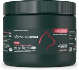 VetriScience Ultimate Strength Lysine Immunitäts-Gesundheits-Pulver für Katzen & Kittens, Ergänzung für Allergy & Nasal-Unterstützung, Niesen, Runny Nose & Wassery Eyes, Huhn & Käse Geschmack, 60 Count -Neuer Look