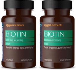 Elemente Vegan Biotin 5000 mcg - Haar, Haut, Nägel, 130 Kapseln (4 Monate Versorgung) (Packaging Mai Vary) (Pack von 2)