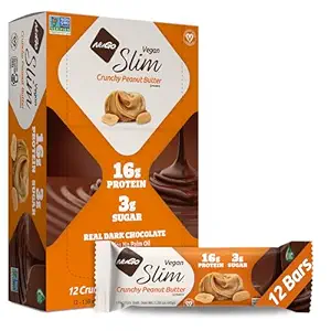 NuGo Slim Dark Chocolate Crunchy Peanut Butter, 17g Vegan Protein, 3g Zucker, 7g Fiber, 180 Kalorien, Low Net Carbs, Glutenfrei, 12 Count