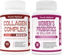 Pure Optimale Premium Multi Collagen Peptide Kapseln (Typen I, II, III, V, X) + Premium Probiotika für Frauen - 60 Billion CFU, Dr. Formulierte Präbiotika & Probiotika für Frauen