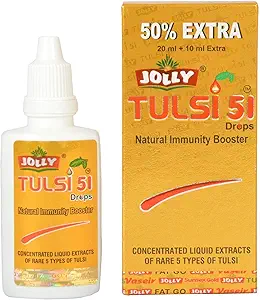 Jolly Tulsi 51 Tropfen 21 ML 0.71 fl. oz | Konzentrierte flüssige Extrakte von 5 Arten von Seltener Tulasi Heiliger Basilikum für Refreshing Tulsi Tee
