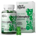 Wild & Organic Chlorophyll Gummies 50mg - Detox Cleanse Supplements w/Sodium Copper Chlorophyllin - Internal Deodorant w/Chlorophyll Powder - Vegan, Non-GMO - 60 Herbal Chews