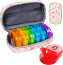 Serfeymi Weekly Travel Pill Organizer 2 Mal A Day AM Upgraded Regenbogen Pille Box 7 Tage mit tragbaren Reißverschluss PU Leder Pille Fall, Medizin Organizer für Pillen, Vitamine, Fischöle - Floral 01