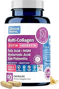 Collagen Peptides l Biotin l Keratin l Hyaluronsäure l Saw Palmetto - Haarwachstum Vitamine für Frauen und Männer Supplement - Dht Blocker Supplements 90 Kapseln USA Made