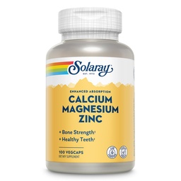 SOLARAY Calcium Magnesium Zink Ergänzung - mit Calcium 1000mg, Magnesium 500mg - Knochengesundheit, Muskelfunktion, Herzgesundheit und Immununterstützung - Vegan, 60-Tage-Garantie, 25 Servietten, 100 VegCaps
