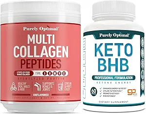 Pure Optimal Premium Multi Collagen Powder + Premium Keto Diät Pillen verwenden Fett für Energie mit Ketose